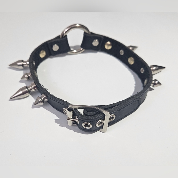 Collar Necklace Leather With Spikes, Ring, Buckle - Picture 2 of 11